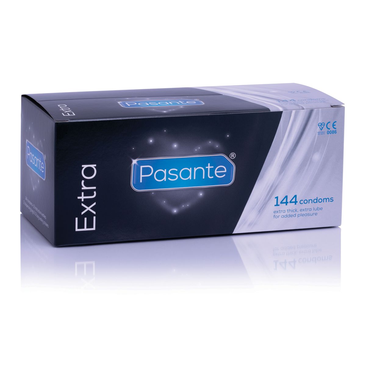 Pasante Extra condoms 144 pack in black bulk box