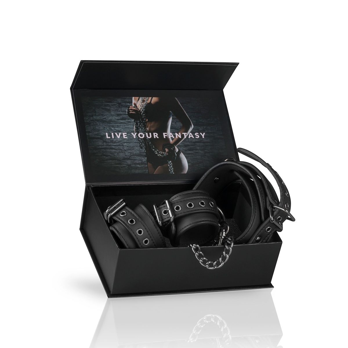 Easytoys Fetish - Leather Collar With Handcuffs - Black