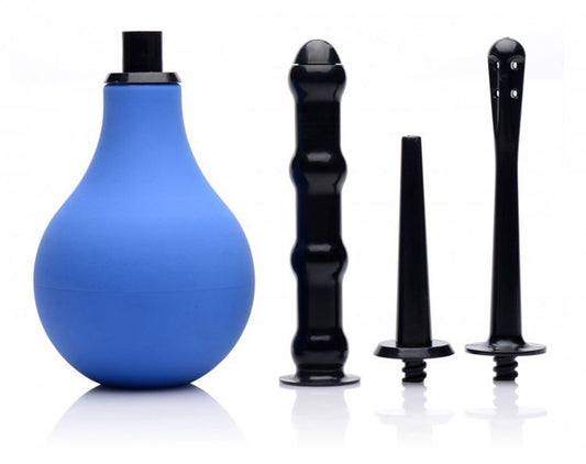 Premium one-way valve anal douche set with blue bulb and attachments