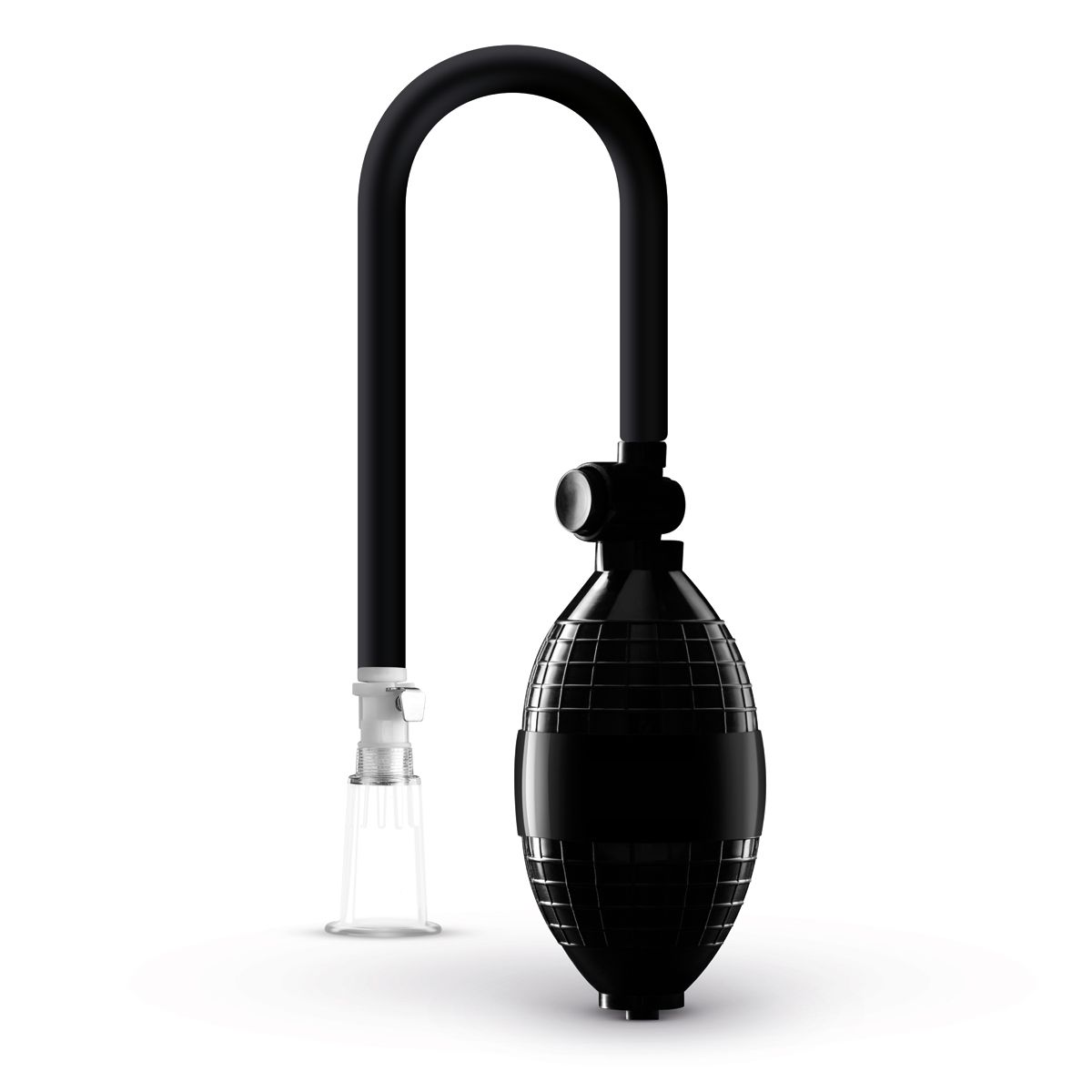 Basic clitoris pump with clear cup, black tube and squeeze bulb
