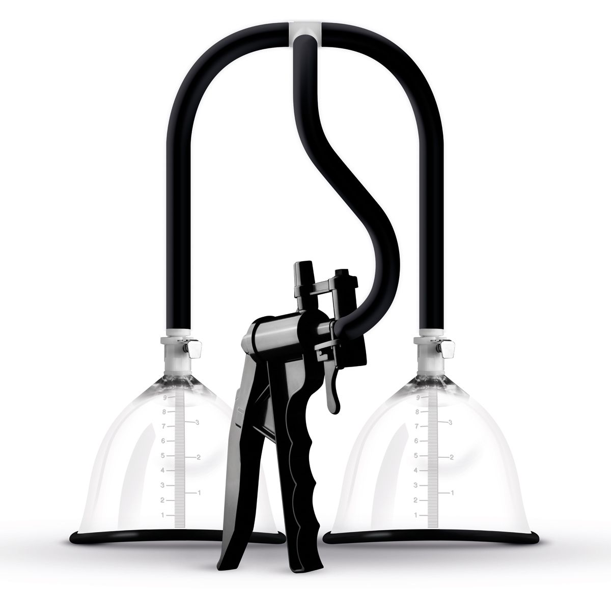 Premium breast pump set with two clear cups and squeeze bulb