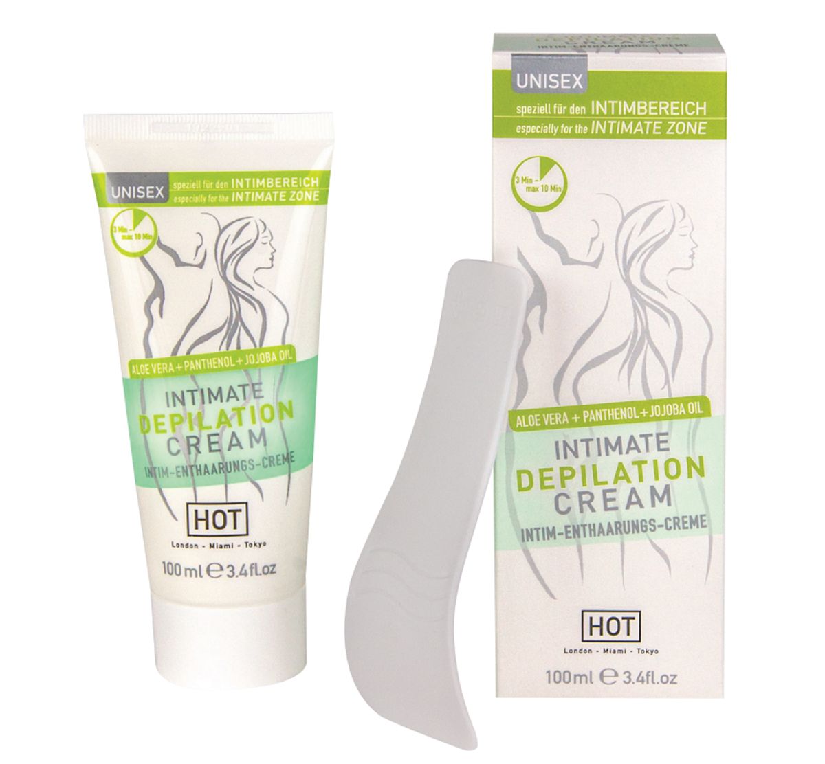 HOT intimate depilation cream with spatula and box