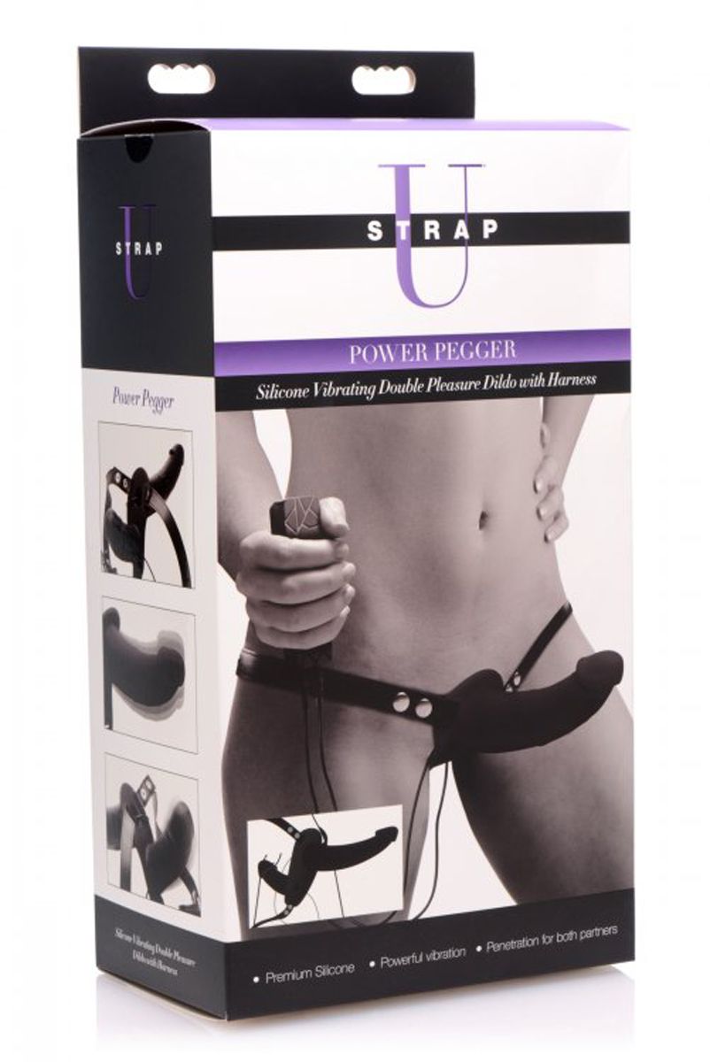 Power Pegger Double Strap-On Vibrator - Black