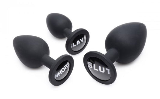 Dirty Words black anal plug set with four graduated plug sizes