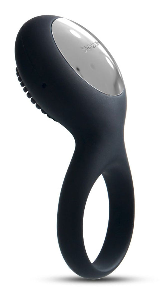 Black SVAKOM Tyler vibrating cock ring with textured loop