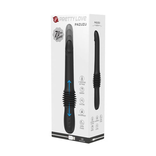 Pretty Love Pazuzu black thrusting vibrator with box packaging