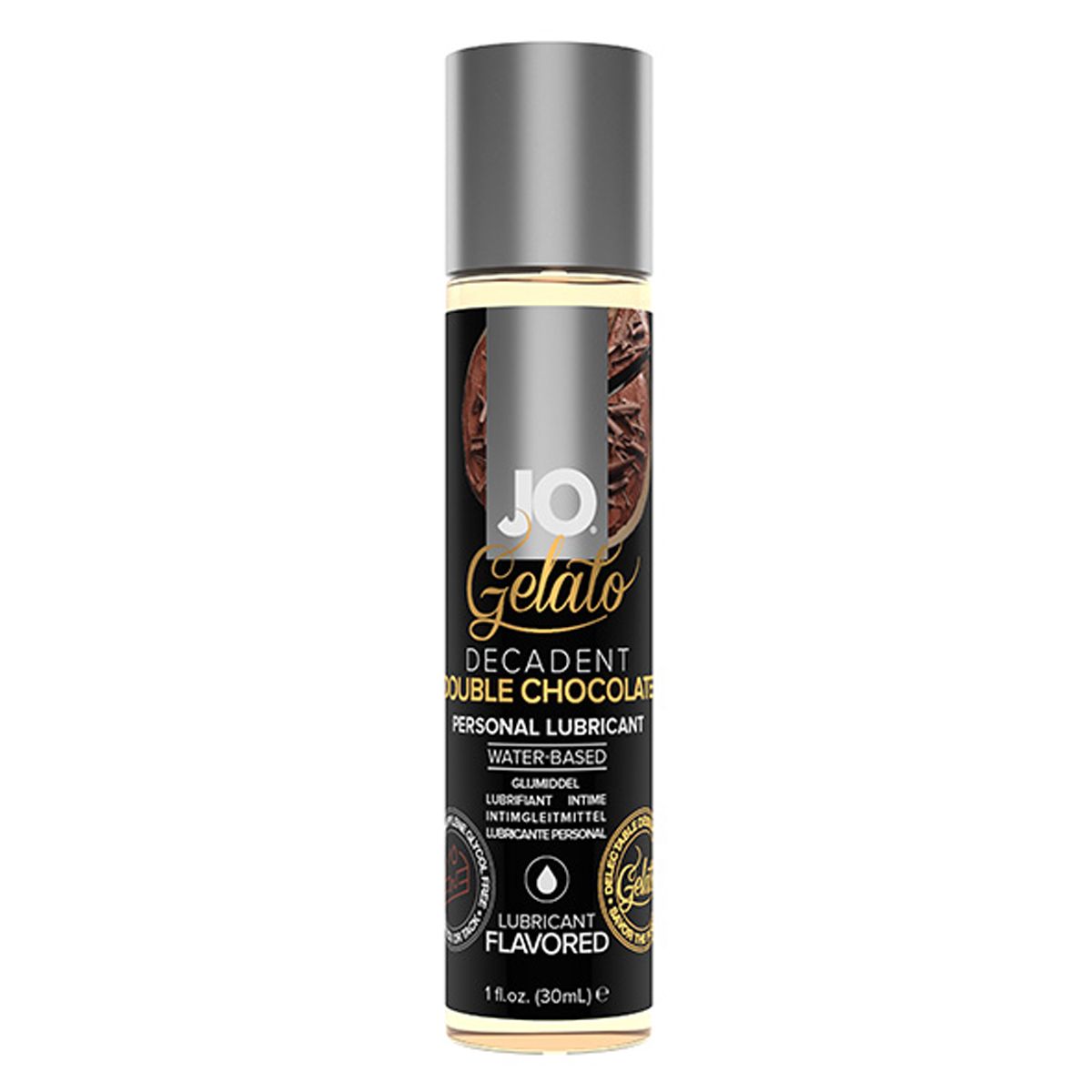 JO Gelato double chocolate flavoured lubricant in black bottle