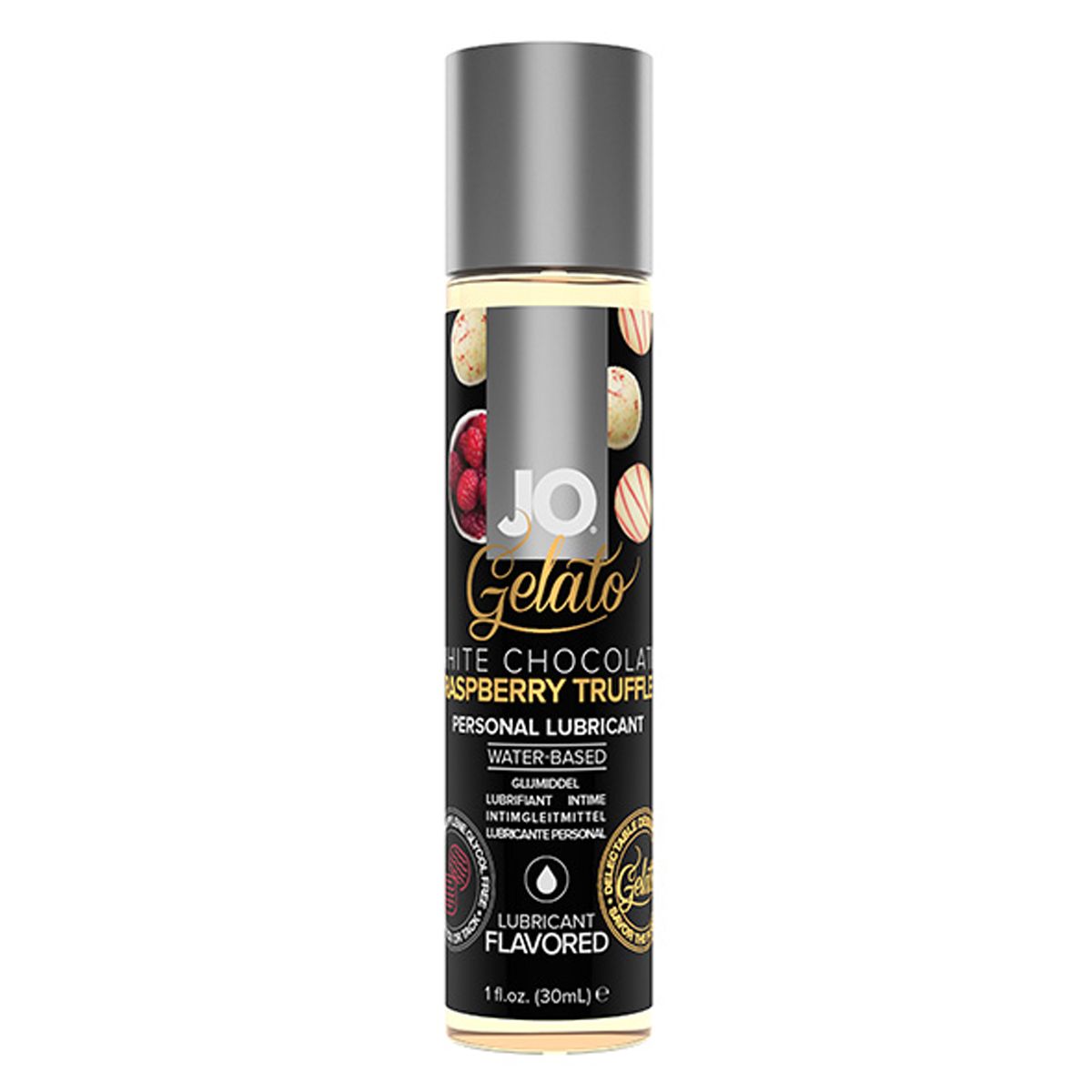 JO Gelato white chocolate and truffle lubricant in black bottle
