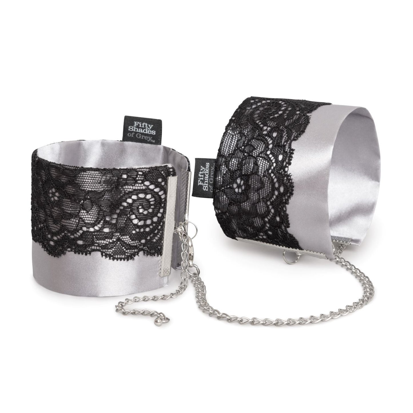 Fifty Shades Of Grey Satin Laced Cuffs grey satin restraint cuffs