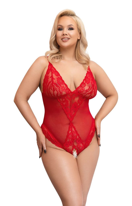 Red Bodysuit with Open Crotch Red by Cottelli Collection