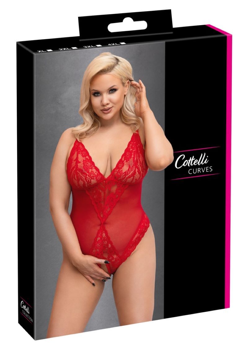 Bodysuit with Open Crotch - Red