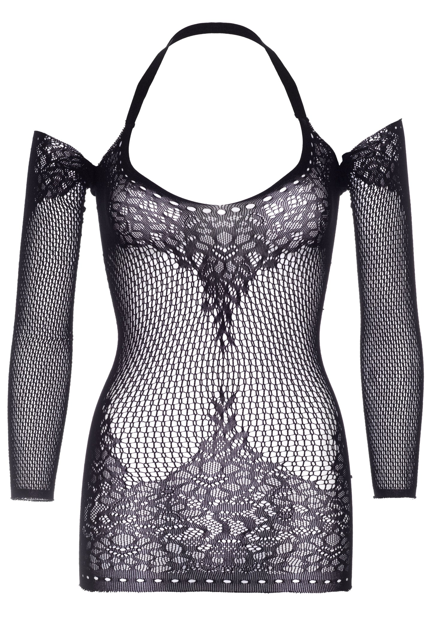 Twist Halter Lace Dress - Black