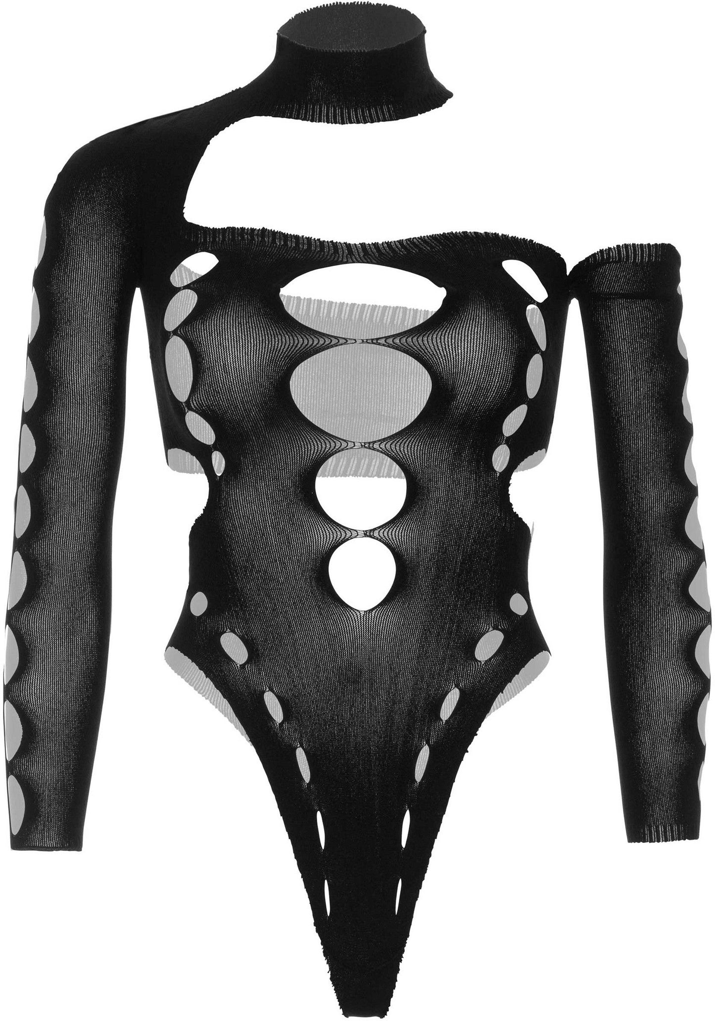 Asymmetric Bodysuit with Open Back - Black