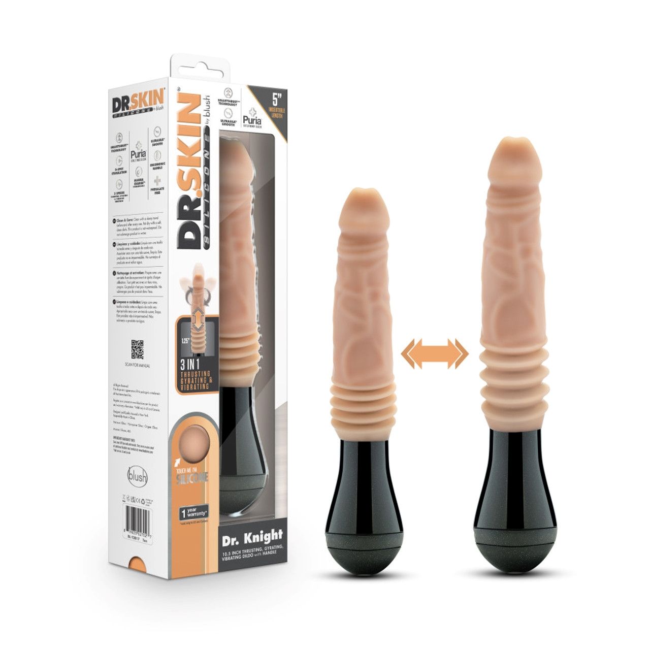 Silicone Dr. Knight Thrusting and Vibrating Dildo 10.5 Inch (26.7 cm) | Dr Skin