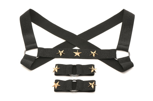 Black XR Brands Chest Harness with Armbands Black