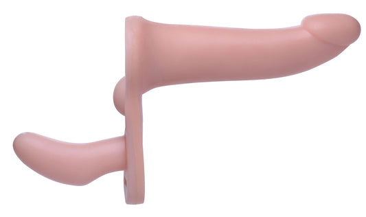 Flesh-toned Plena II double penetration strap-on harness dildo