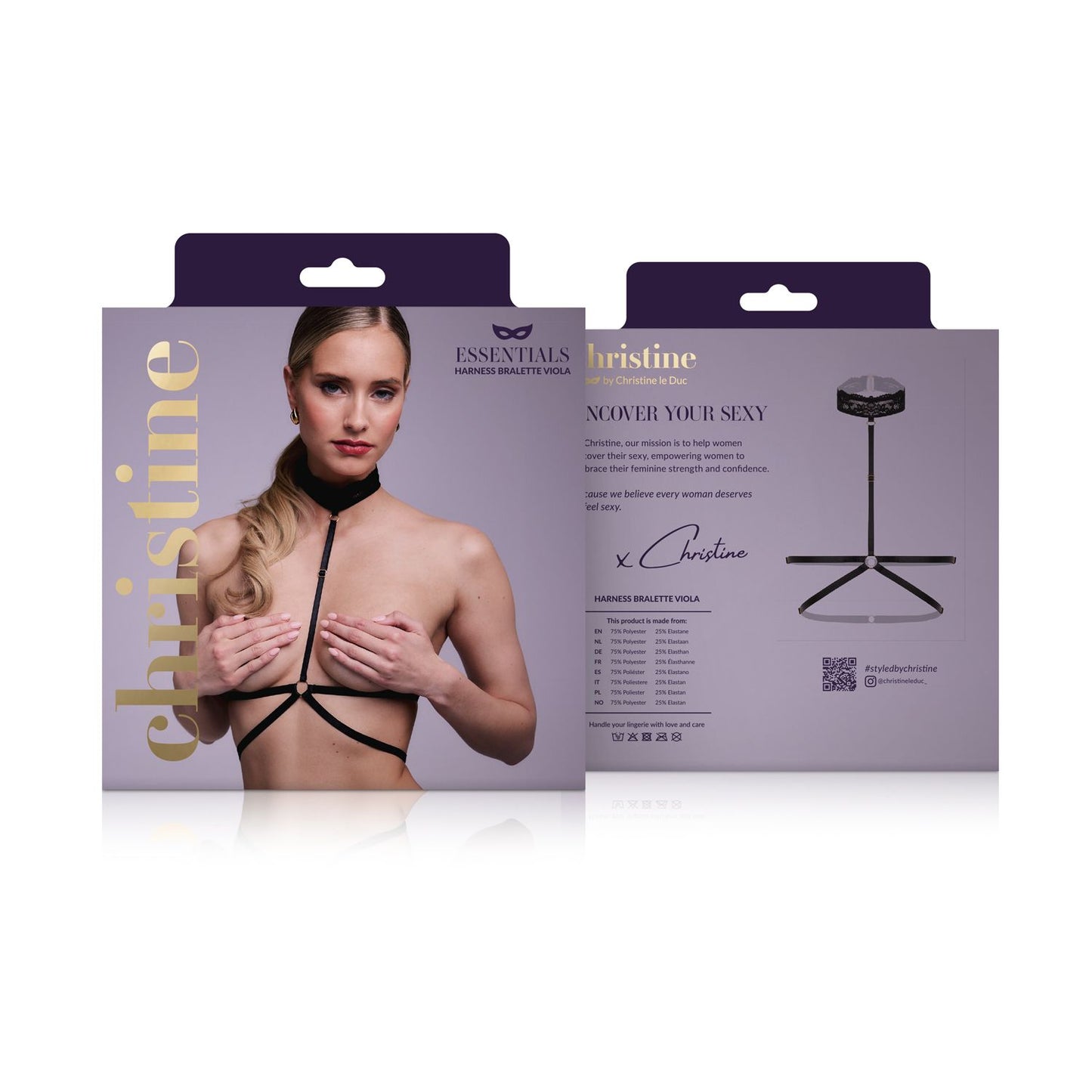 Christine - Strappy Harness Bralette with lace Viola- black