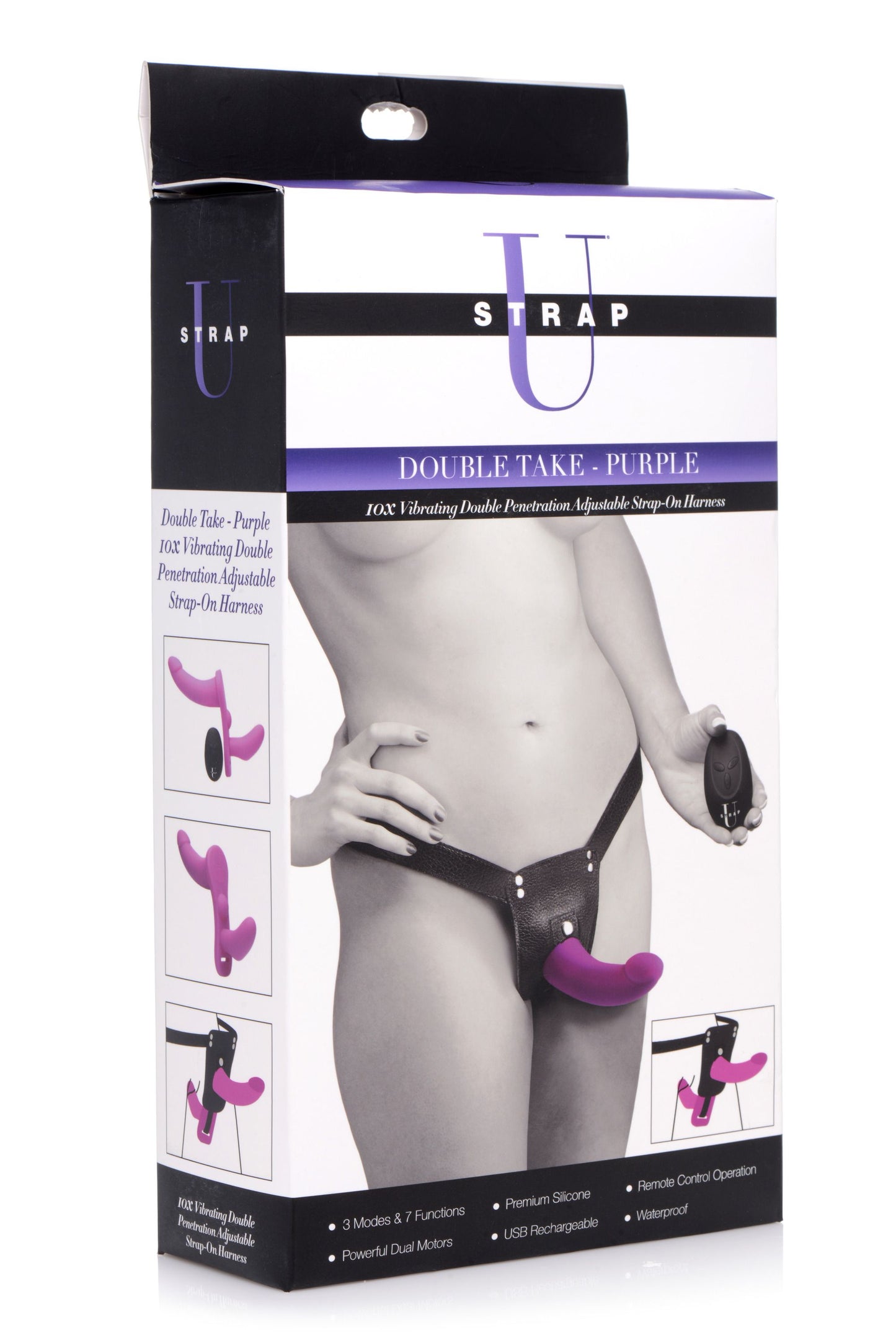 Xr Brands - Double Vibrating Dildo with Harness - Purple