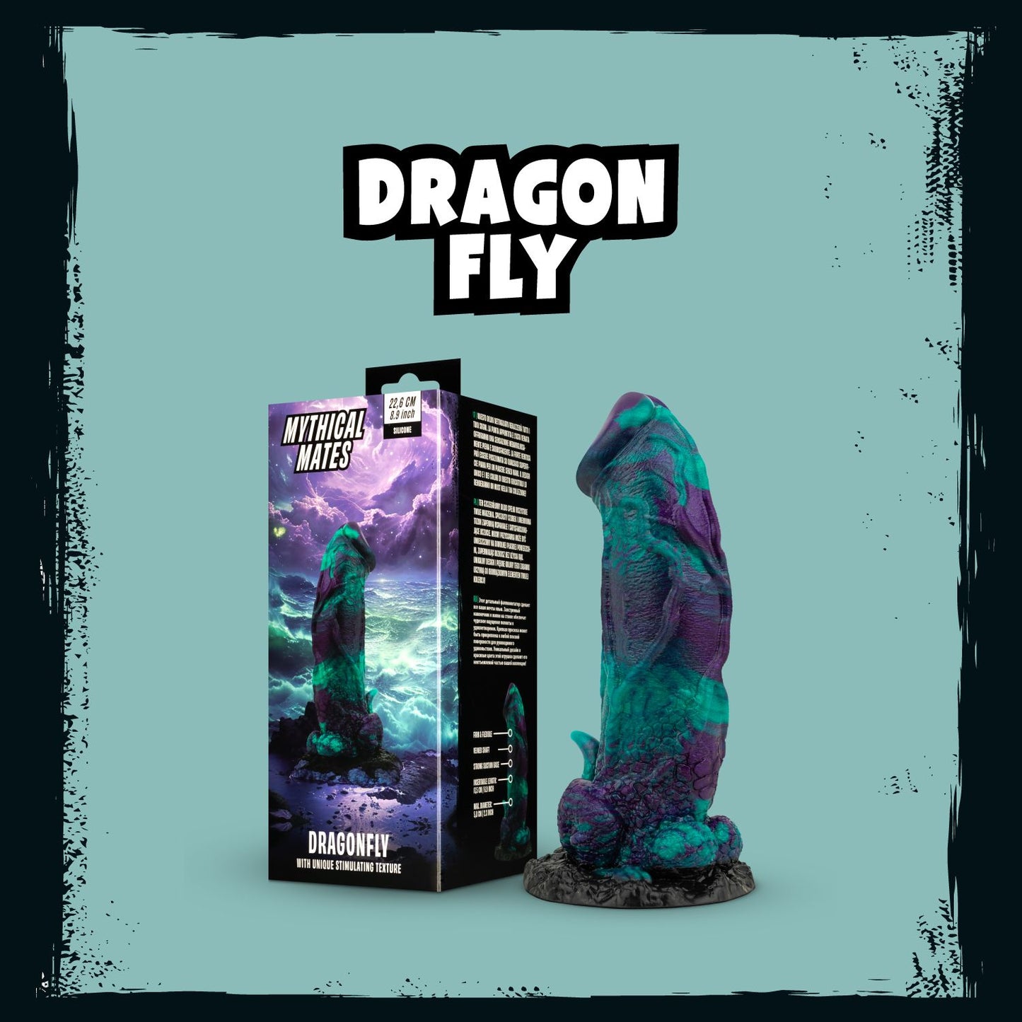Mythical Mates - Dragonfly Dildo Purple & Green - 22.6 cm