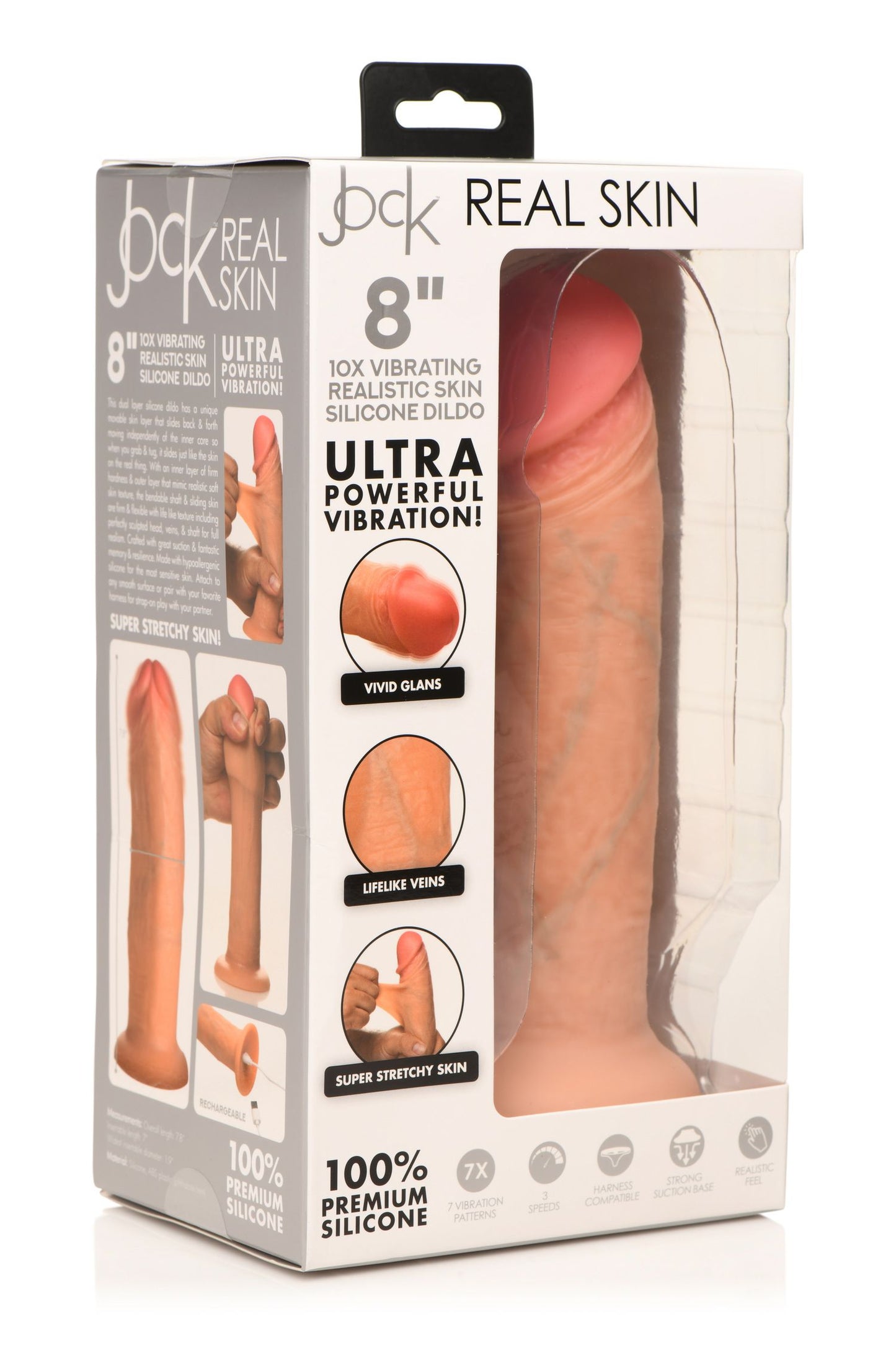 Jock - Real Skin Vibrating Dildo - 8" & Light Skin – Realistic Dildo
