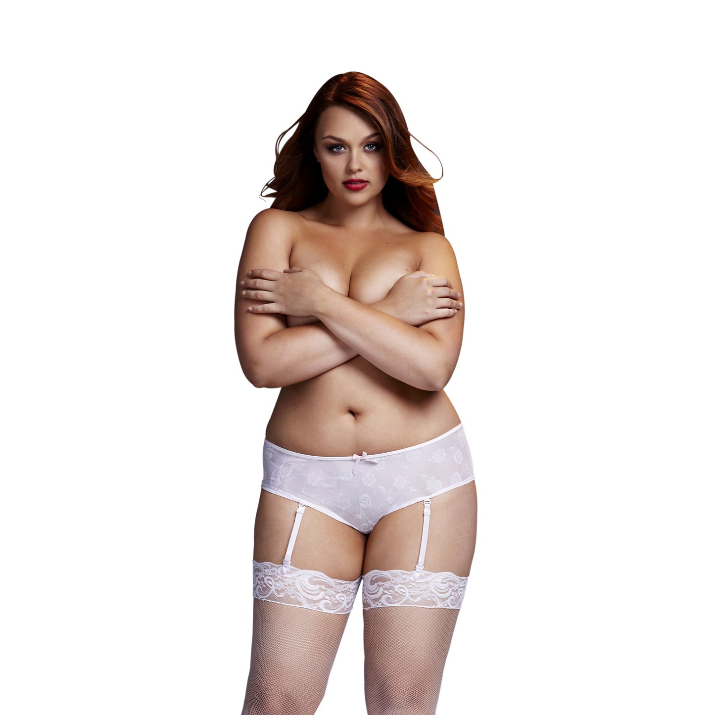 Baci Lingerie ROSE Open Crotch Boyshort Panty White XL