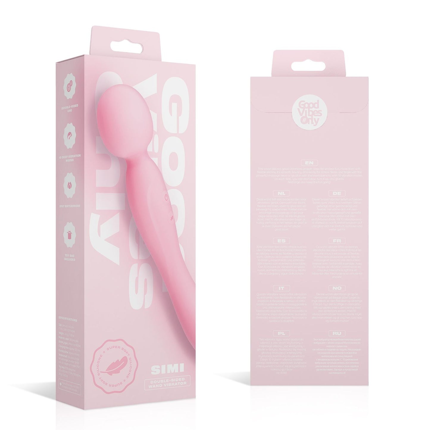 Good Vibes Only - Double-Sided Wand Vibrator - Soft Silicone - Pink – Silicone Wand Vibrator