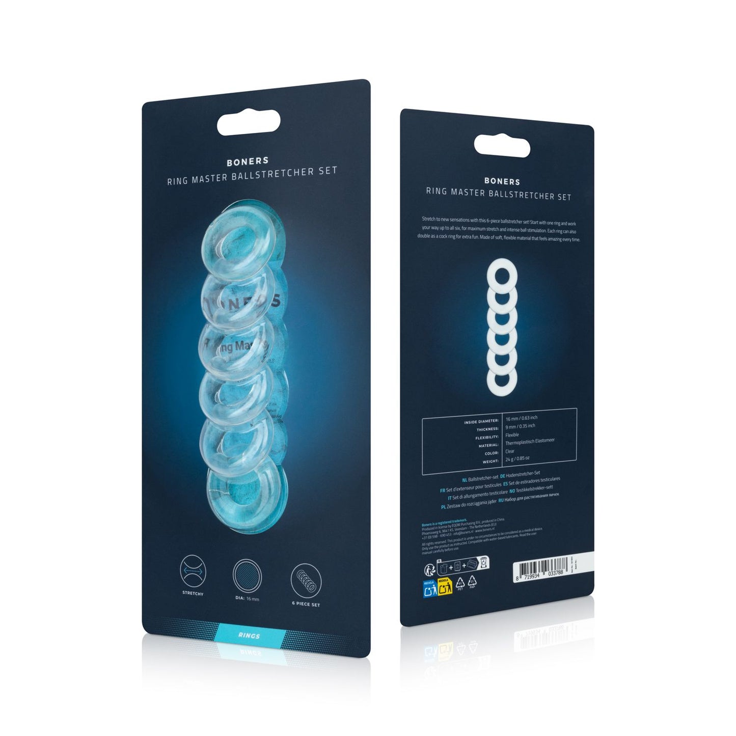Boners - Conjunto Elástico para Escroto Ring Master, 6 peças