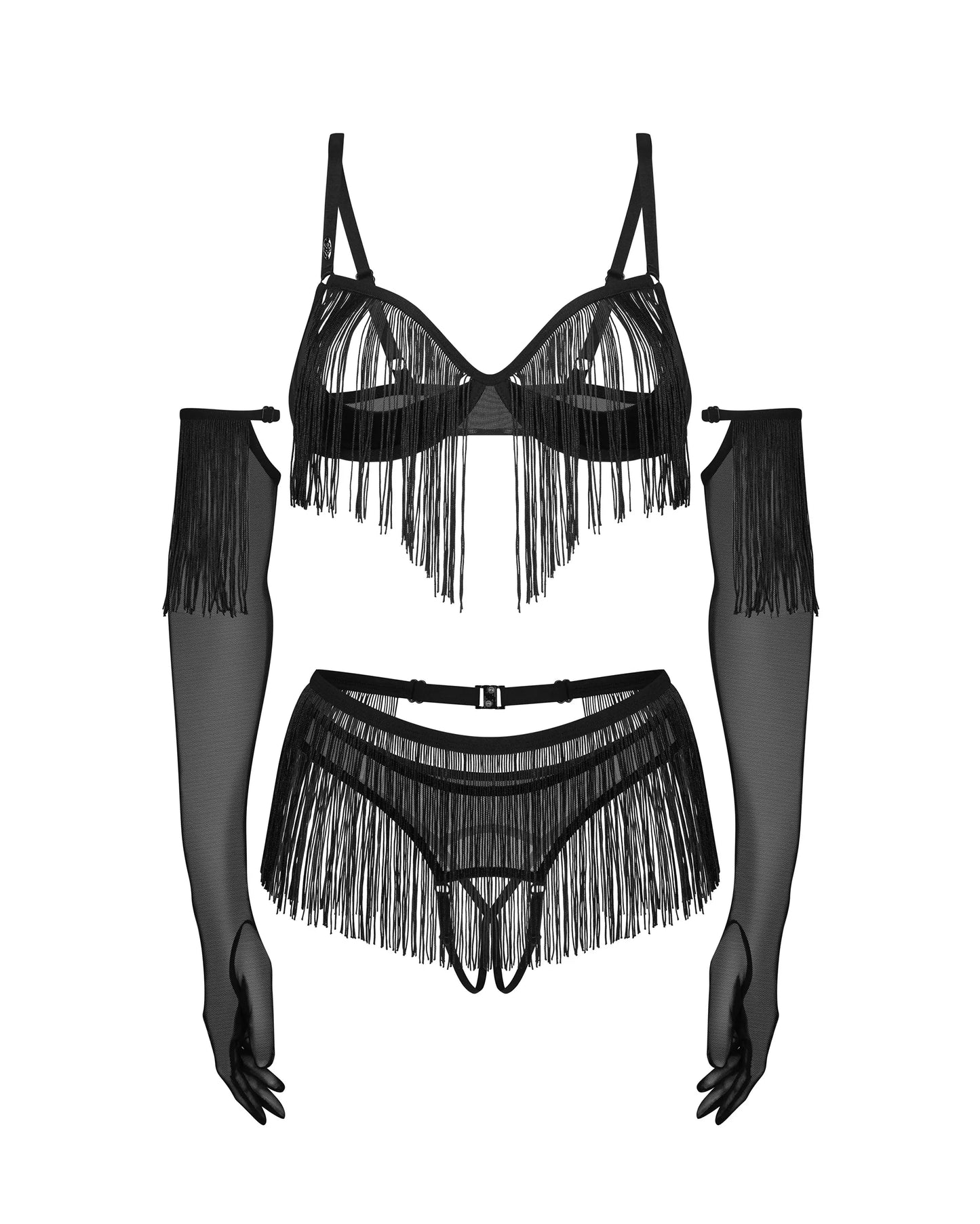 Obsessive - Rossay 4-pcs Crotchless Set - Black