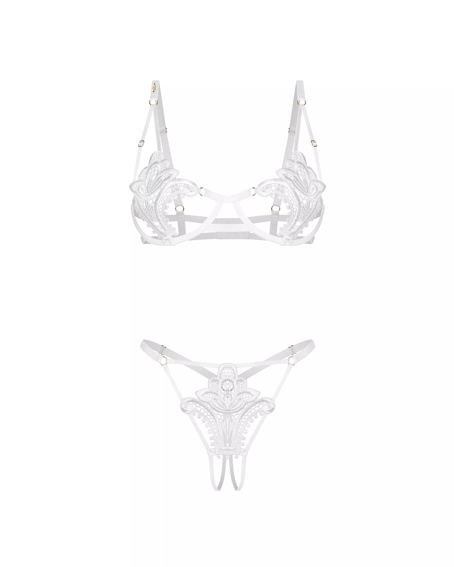 Obsessive - Luise Sublim 2-pcs Crotchless Set - White