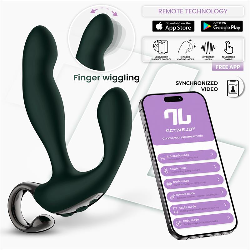 Sexual product with remote control and app interface on a white background
