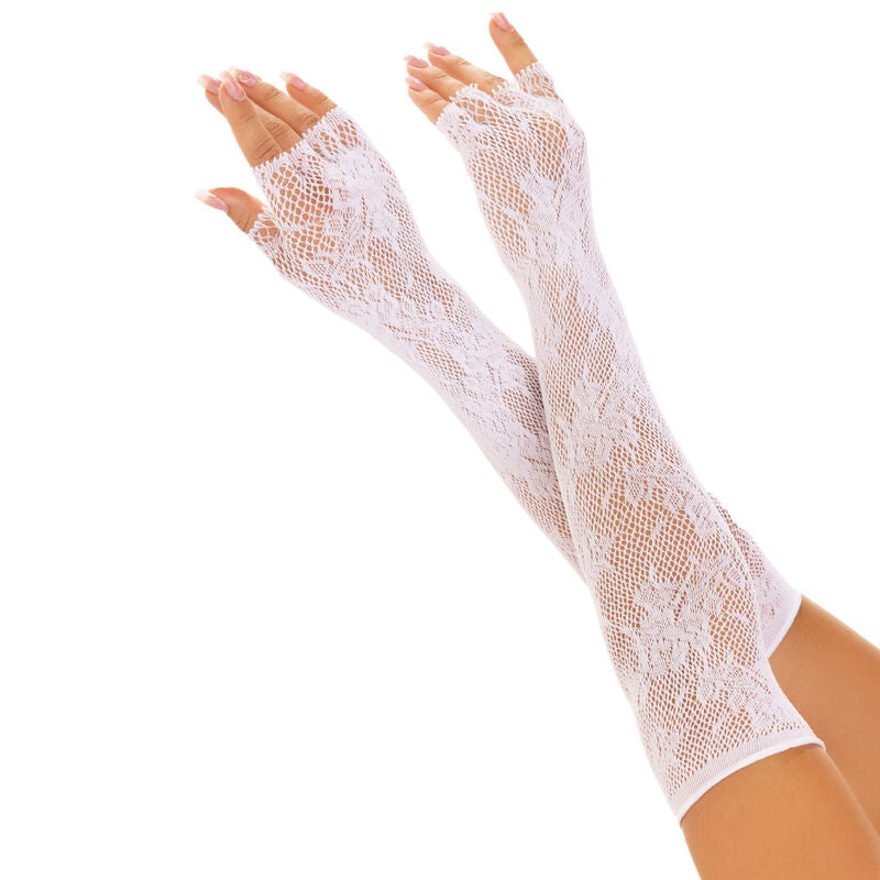 Leg Avenue Floral Network Fingerless Gloves White body