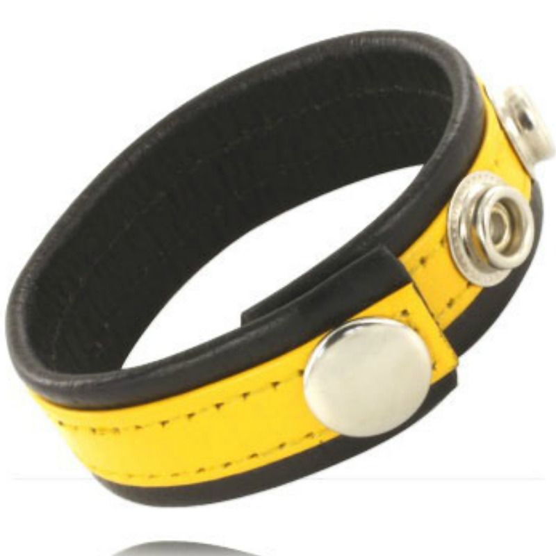 Leather Body - Adjustable Leather Strap for Penis Yellow-Black