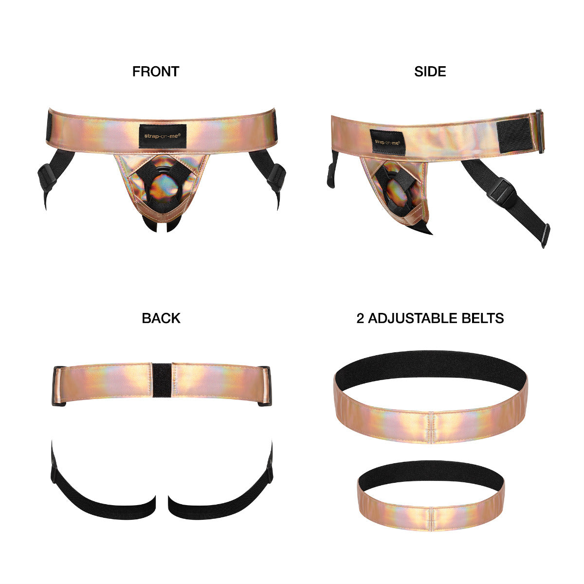 Leatherette Harness Curious Rose Gold Holographic | Strap On Me