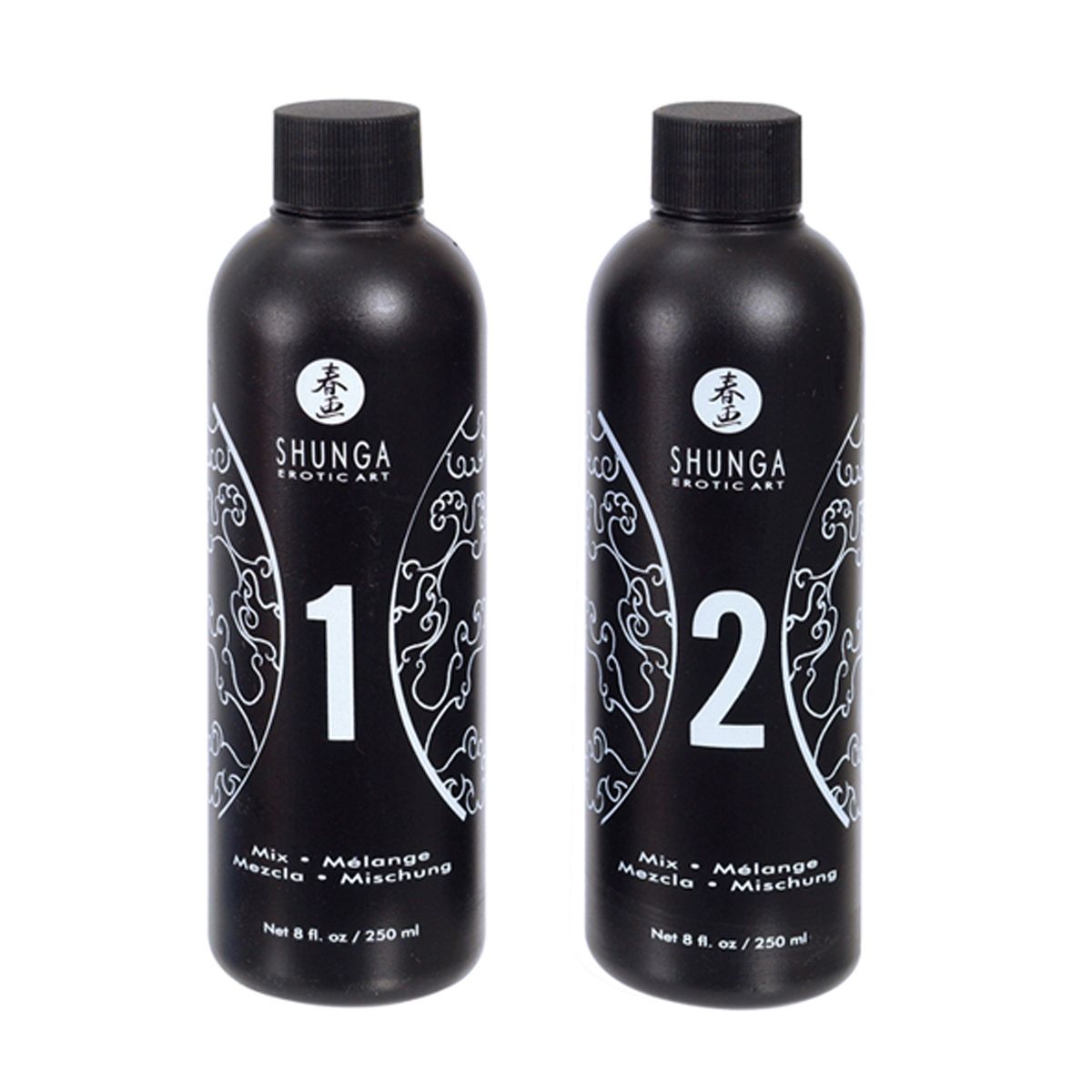 Shunga strawberry and champagne massage gel set with two black bottles
