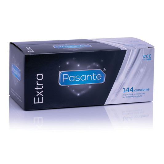 Pasante Extra condoms 144 pack in black bulk box