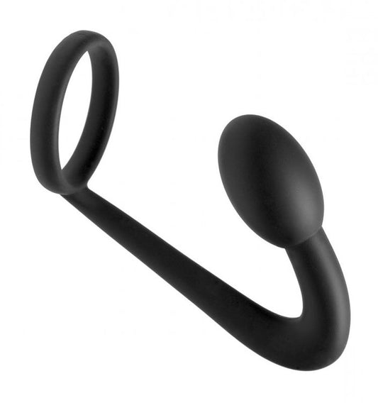 Black silicone cock ring and prostate plug by Prostatic Play