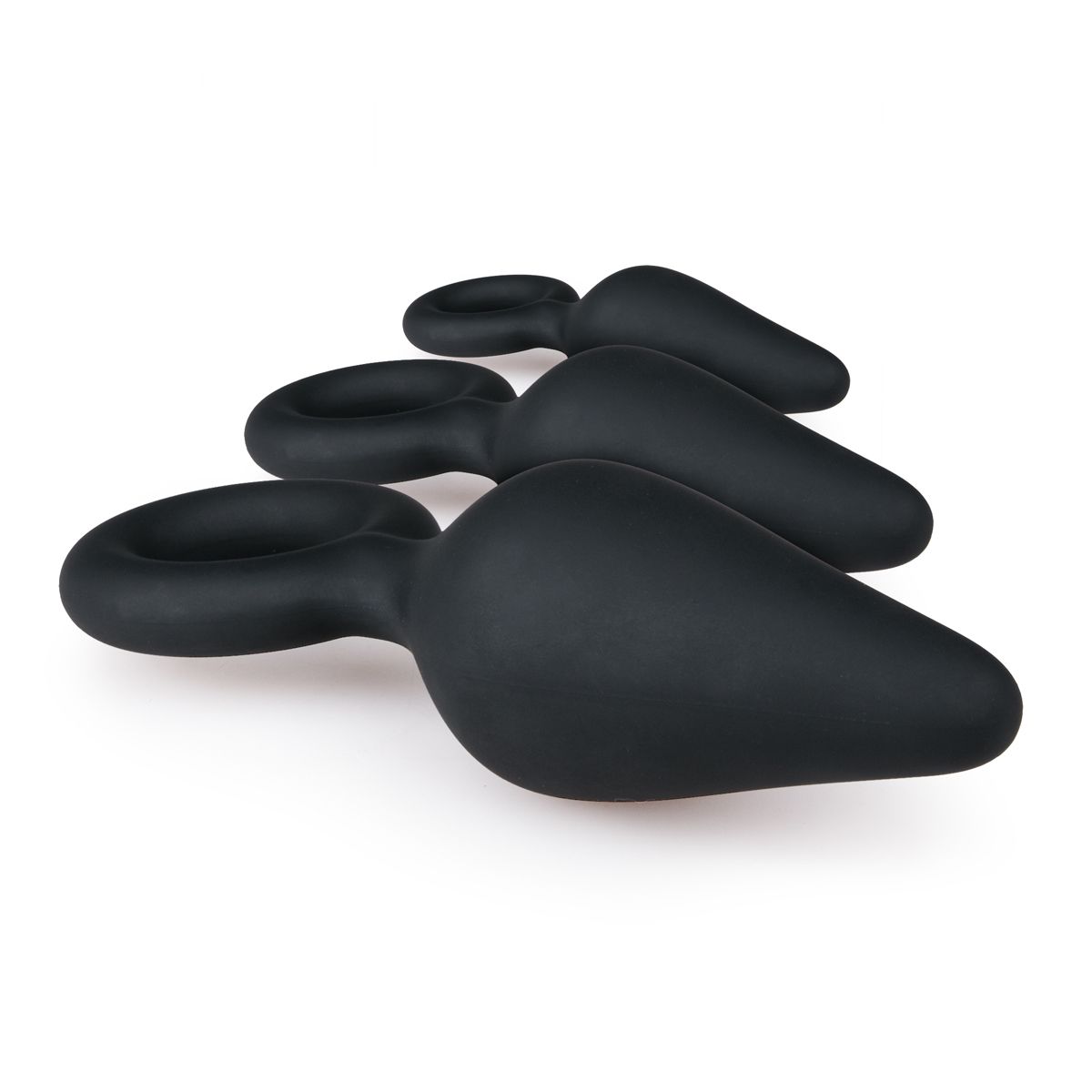 Black Buttplugs With Pull Ring - Set