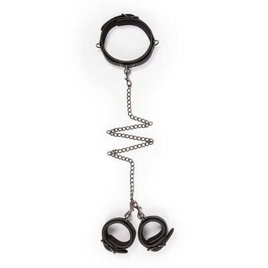Easytoys Fetish - Leather Collar With Handcuffs - Black