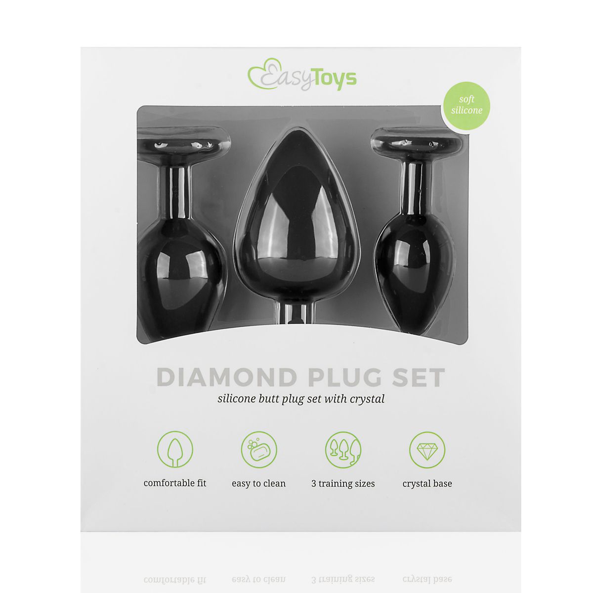 Silicone Buttplug Set with Diamond - Black