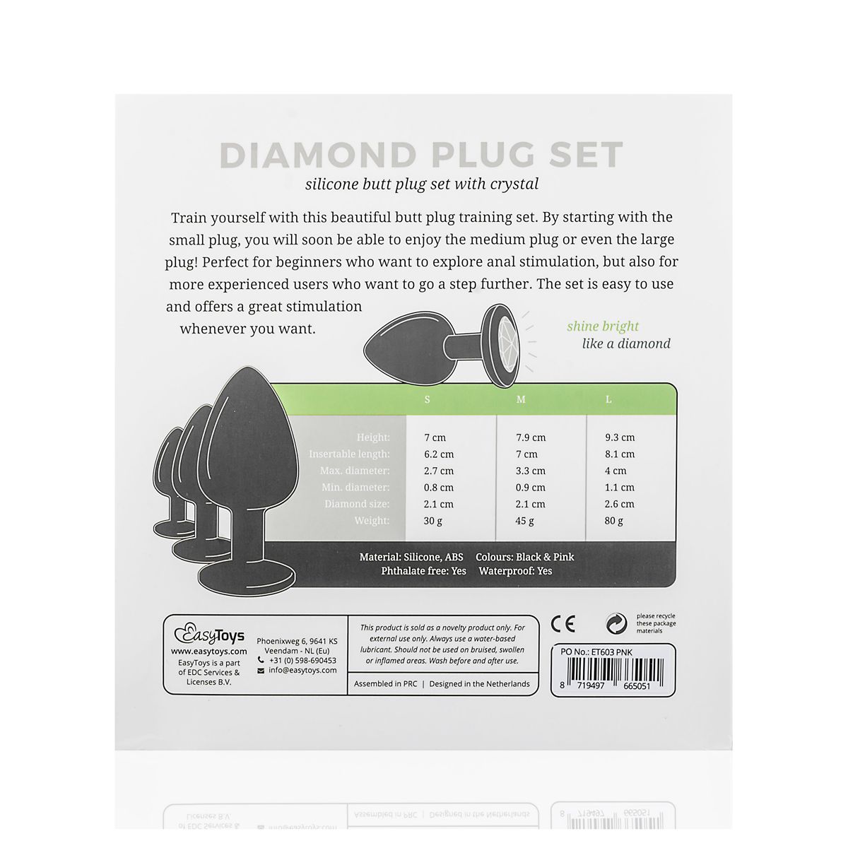 Silicone Buttplug Set with Diamond - Black