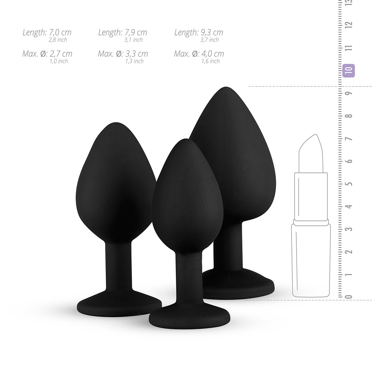 Silicone Buttplug Set with Diamond - Black