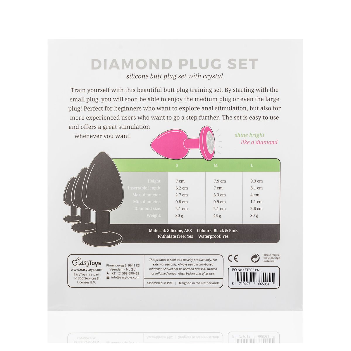 Silicone Butt Plug with Diamond - Pink