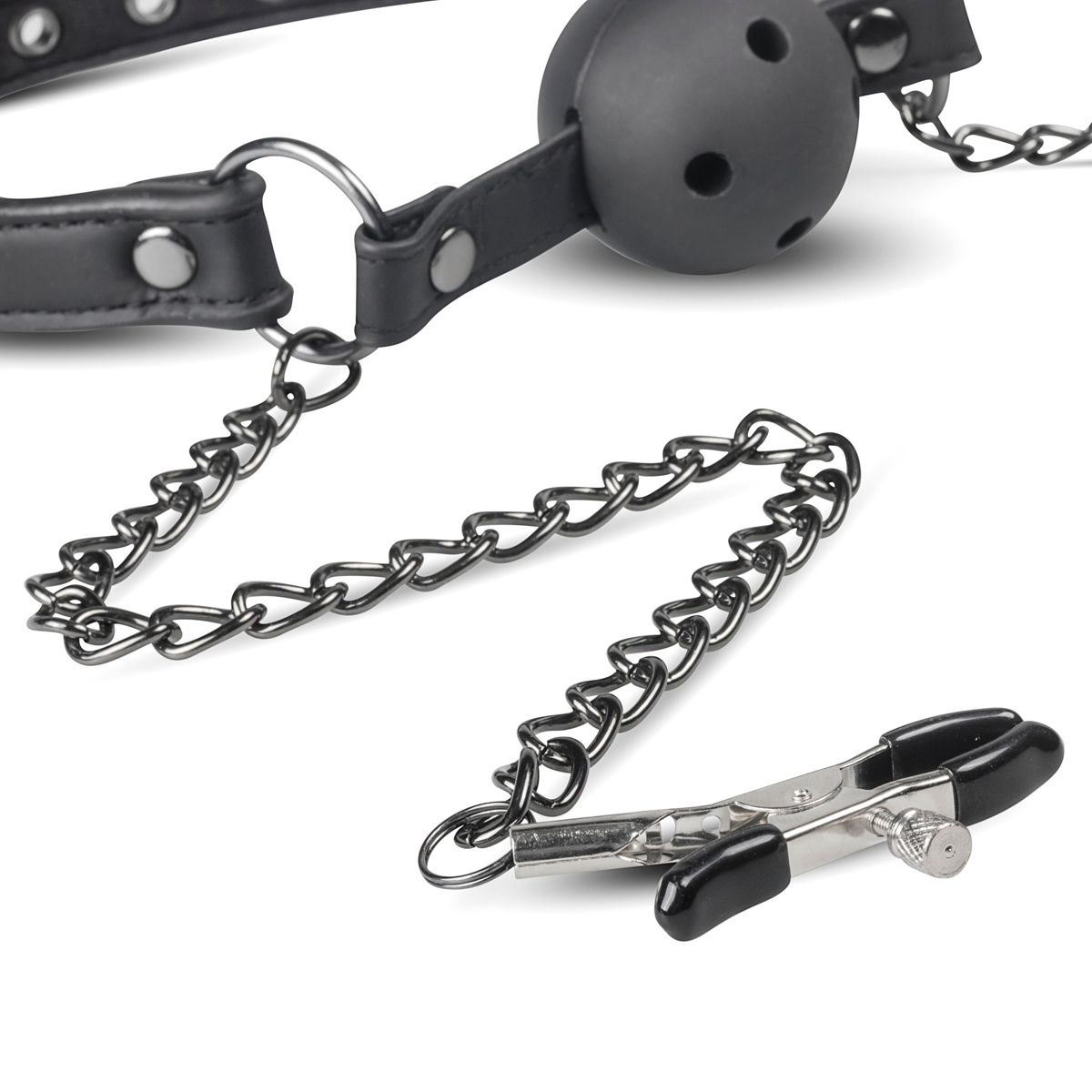 Easytoys Fetish - Open Ball Gag With Nipple Clamps
