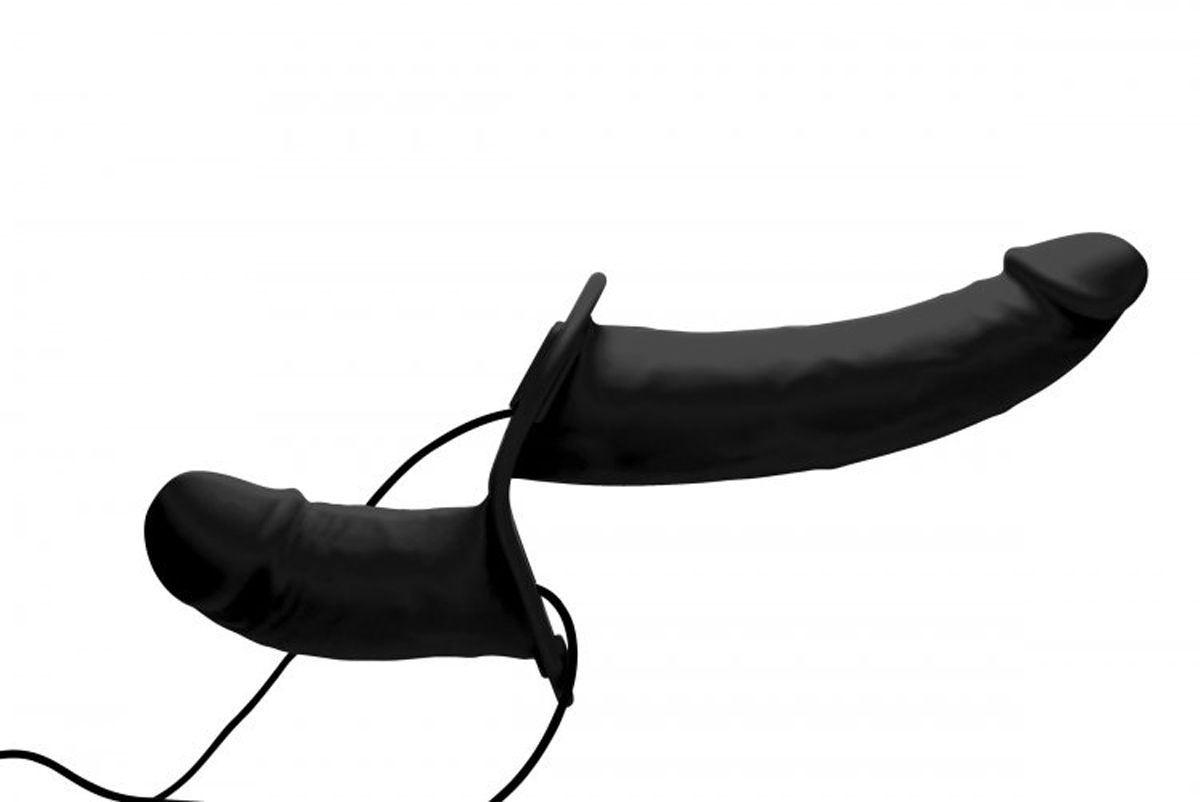 Power Pegger Double Strap-On Vibrator - Black