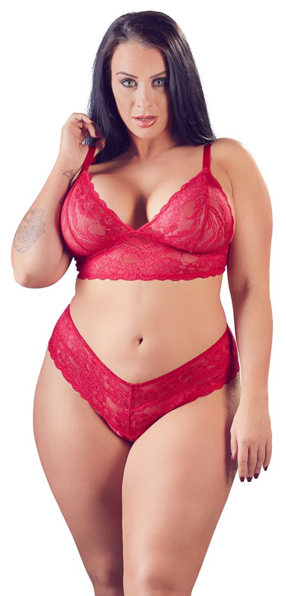 Cottelli black lace bra set with matching crotchless thong