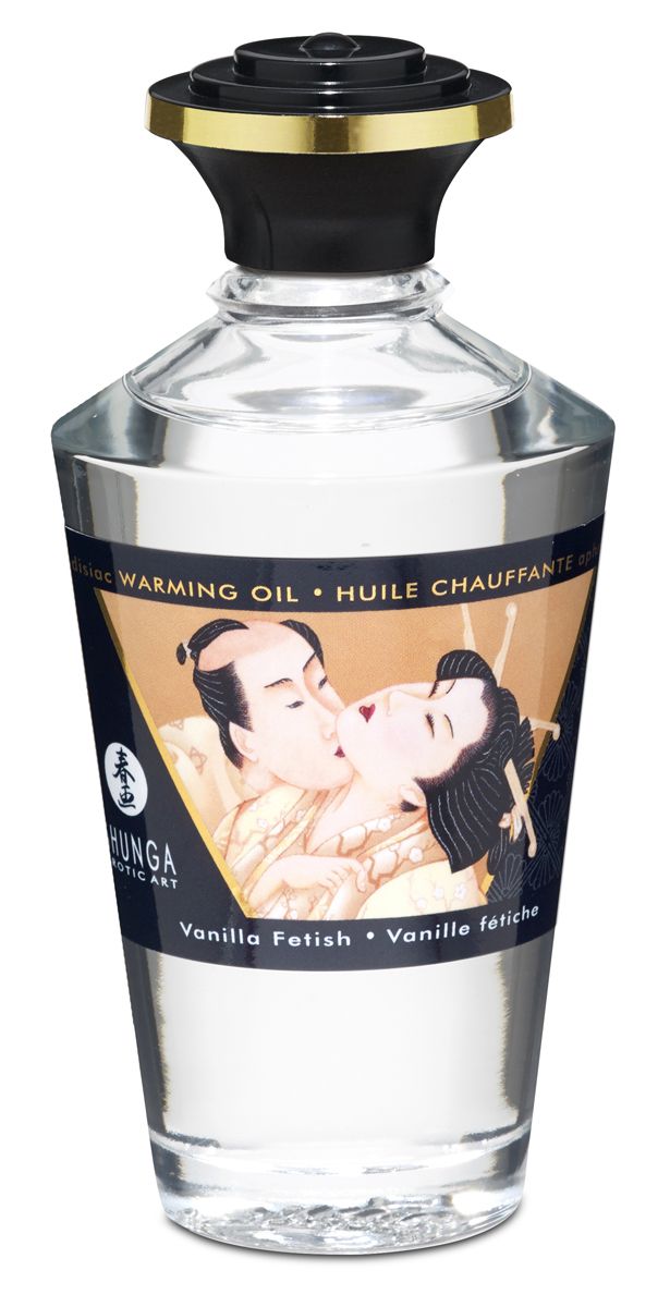 Shunga vanilla fetish warming massage oil in glass bottle