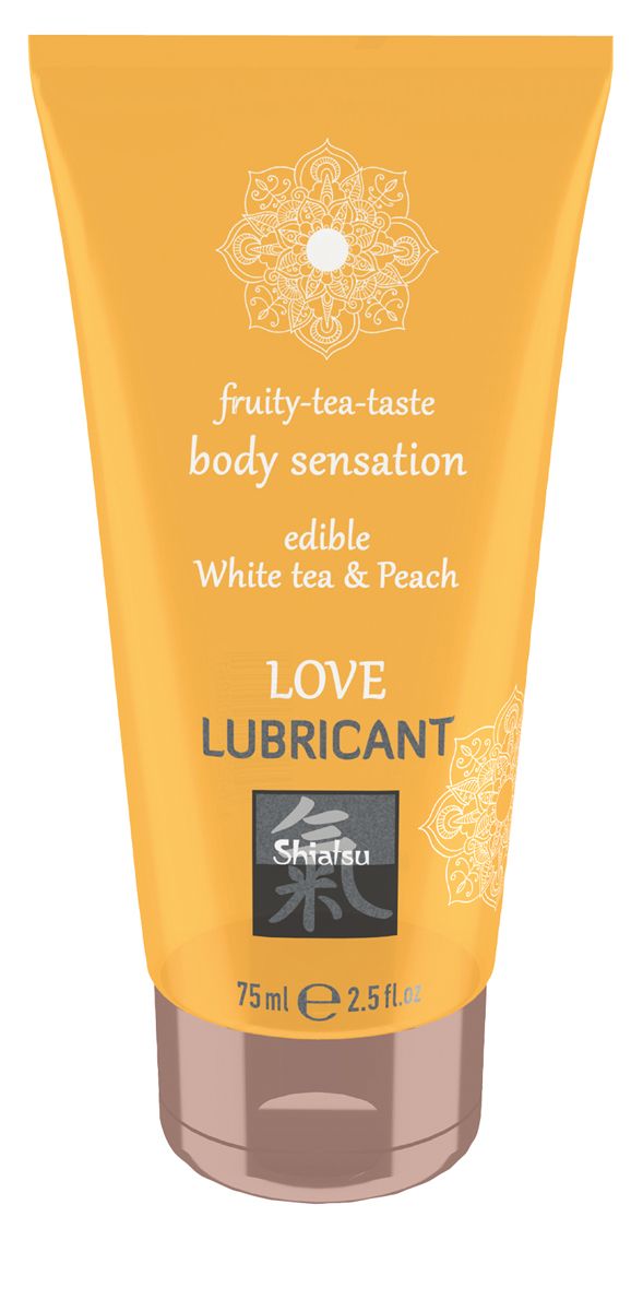 Shiatsu Love edible lubricant in white tea and peach tube