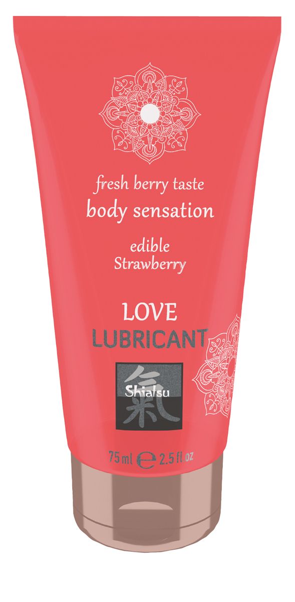 Shiatsu Love edible lubricant in strawberry tube