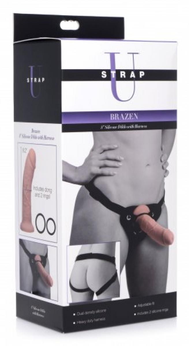Brazen Silicone Dildo With Harness - 20 cm