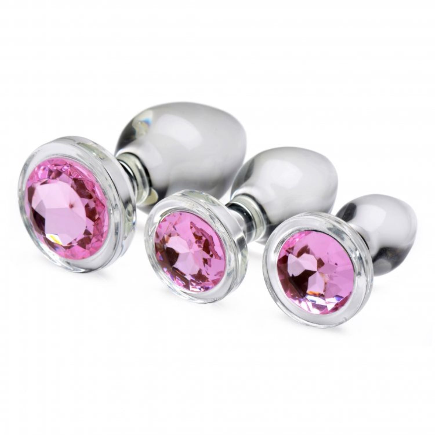 Pink glass lingerie Pink Gem Glass Anal Plug Set by XR Brands